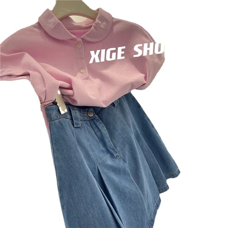 T-shirt et jupe en jean pour femme, deux pièces, tenue d'été, nouvelle collection 2024