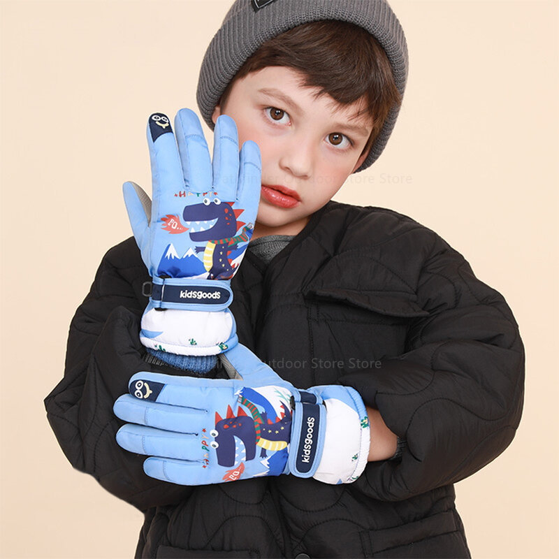 Zimowe rękawice narciarskie gruba termiczna wiatroszczelna wodoodporna ciepłe rękawiczki dla dzieci na świeżym powietrzu jazda na rowerze jazda na snowboardzie rękawice narciarskie