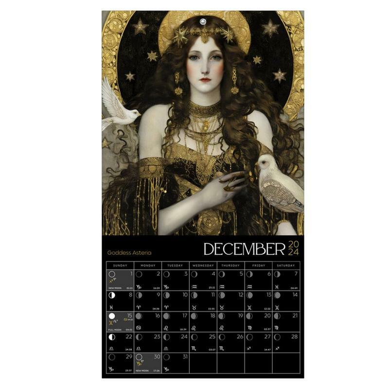 Calendario Lunar de astrología, arte de pared, rastreador de Luna, diosa, decoraciones colgantes, 2024, 2024