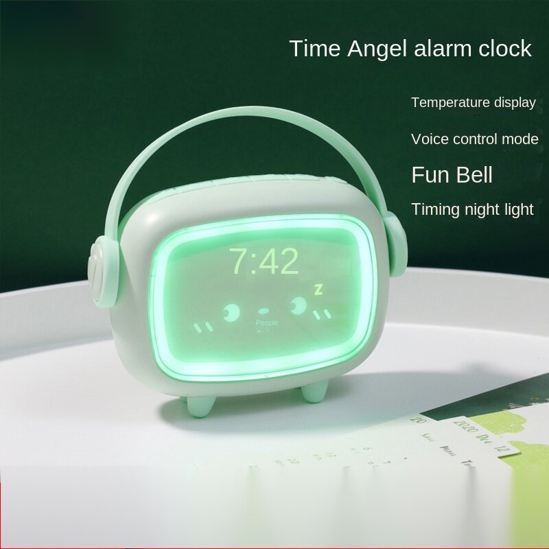 Reloj despertador de Ángel de tiempo creativo, lámpara de noche pequeña de dibujos animados para estudiantes, USB, entrenamiento de sueño multifunción, música