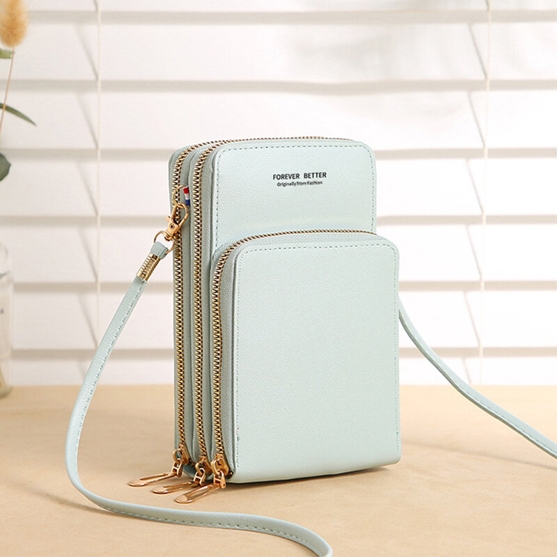 Koreańska wersja przezroczyste na telefon torba damski portfel PU długi duży o dużej pojemności 3 warstwy kieszeni Mini na ramię torba