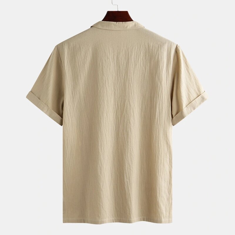 Mannen Eenvoudige Revers Effen Kleur Korte Mouwen Shirt 2023 Zomer Moslim Arabische Mannelijke Losse V-hals T-shirt Midden-oosten Mannen tops