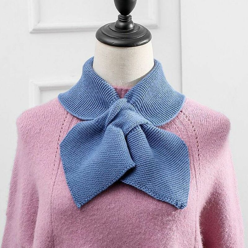Knitted Cross Scarf Winter Detachable Windproof Neck Warmer Warm Casual Sweater Bowtie Women