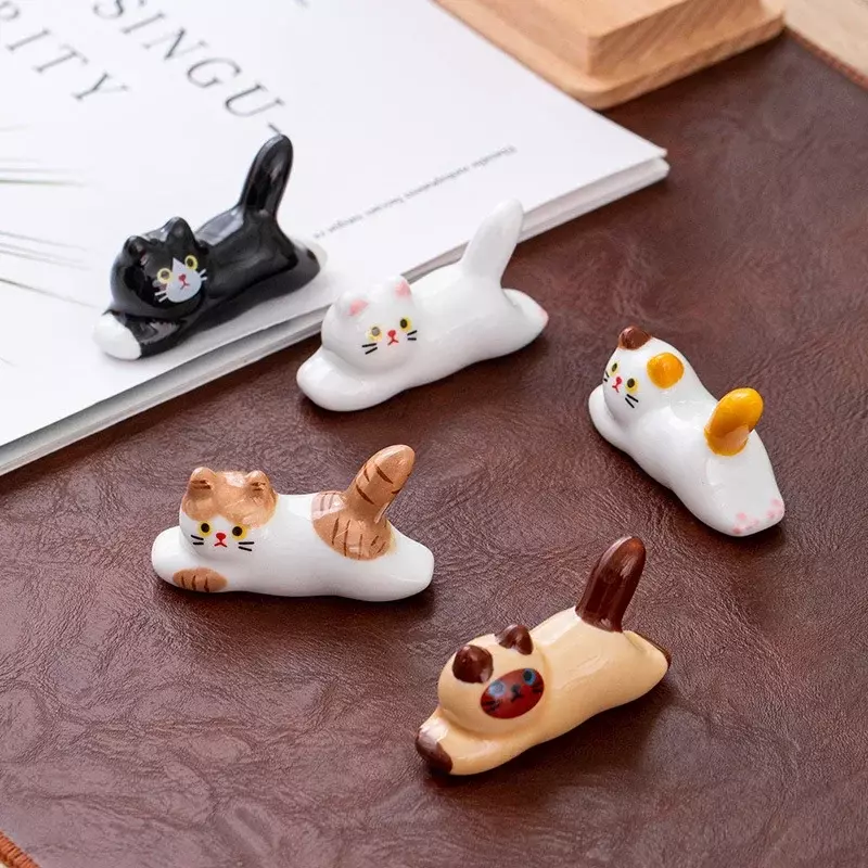 Ceramic Cute Cat Chopstick Holder Tableware Japanese Style Underglaze Restaurant Simple Oval Spoon Bracket Utensil for Kitchen