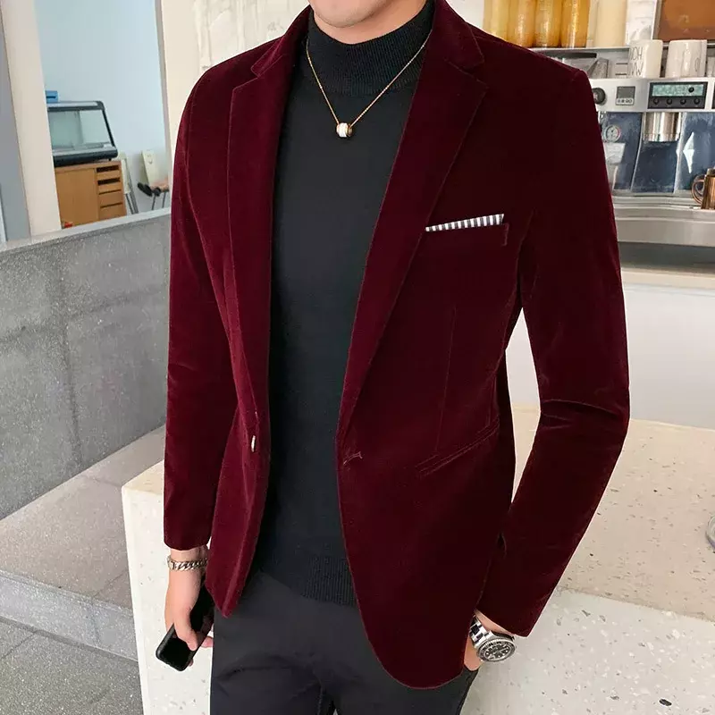 남성용 벨벳 세트 재킷, 하이 퀄리티 긴팔 슬림핏 블레이저, 포멀 비즈니스 클럽 원피스 블레이저, 2023 가을 패션