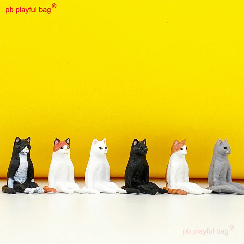 PB Playful Bag-figuras de acción de 6 gatos en posición en cuclillas y sentado, juguetes para niños, regalos, decoración de tartas, modelo animal, simulación, ZG104