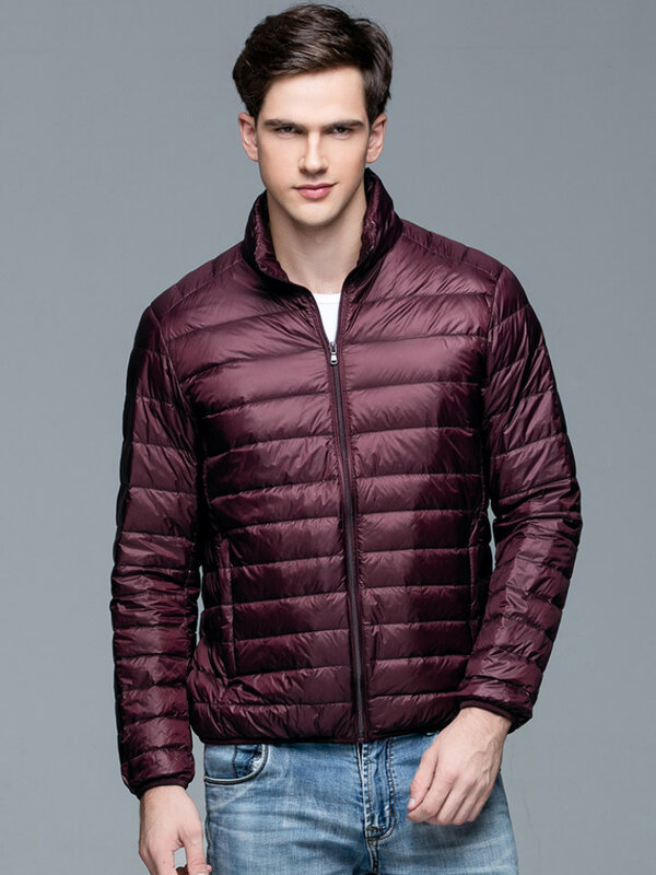 Jaket bulu angsa Ultra tipis pria, jaket isolasi termal Musim Semi dan musim dingin, mantel kerah berdiri baru untuk pria