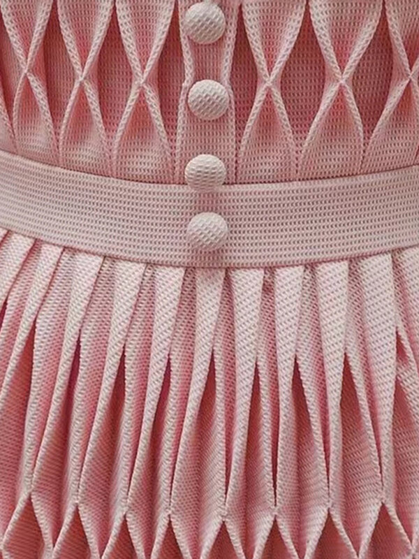 Женское платье-трапеция на пуговицах DEAT, повседневное Плиссированное Платье с V-образным вырезом, платье в стиле пэчворк с 3D цветами, летнее платье, модель 35Z214, 2024