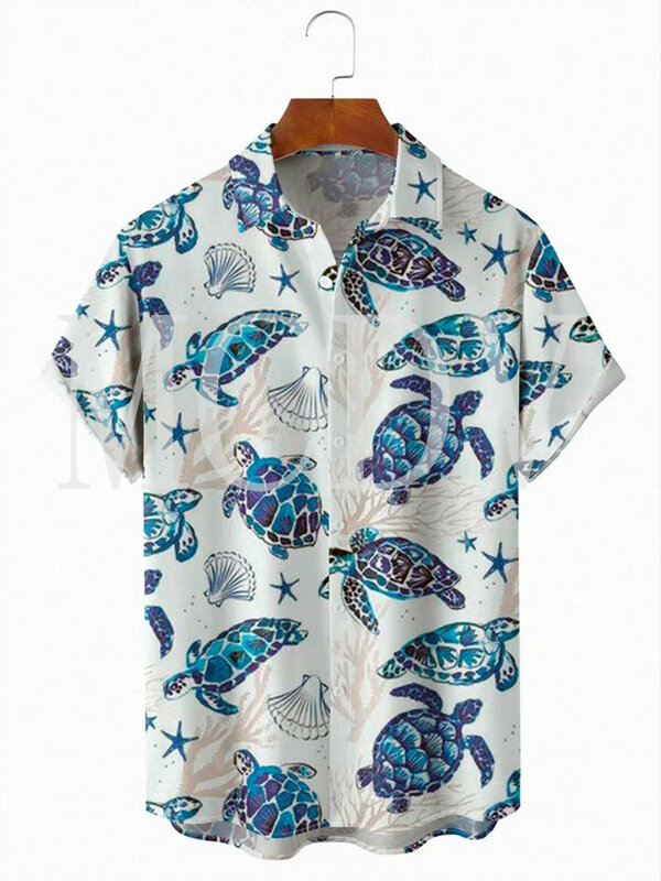 เสื้อฮาวายพิมพ์ลาย Hawaiian3D ลายเต่าทะเลแขนสั้นสำหรับผู้ชายผู้หญิงเสื้อฮาวายระบายอากาศลำลอง