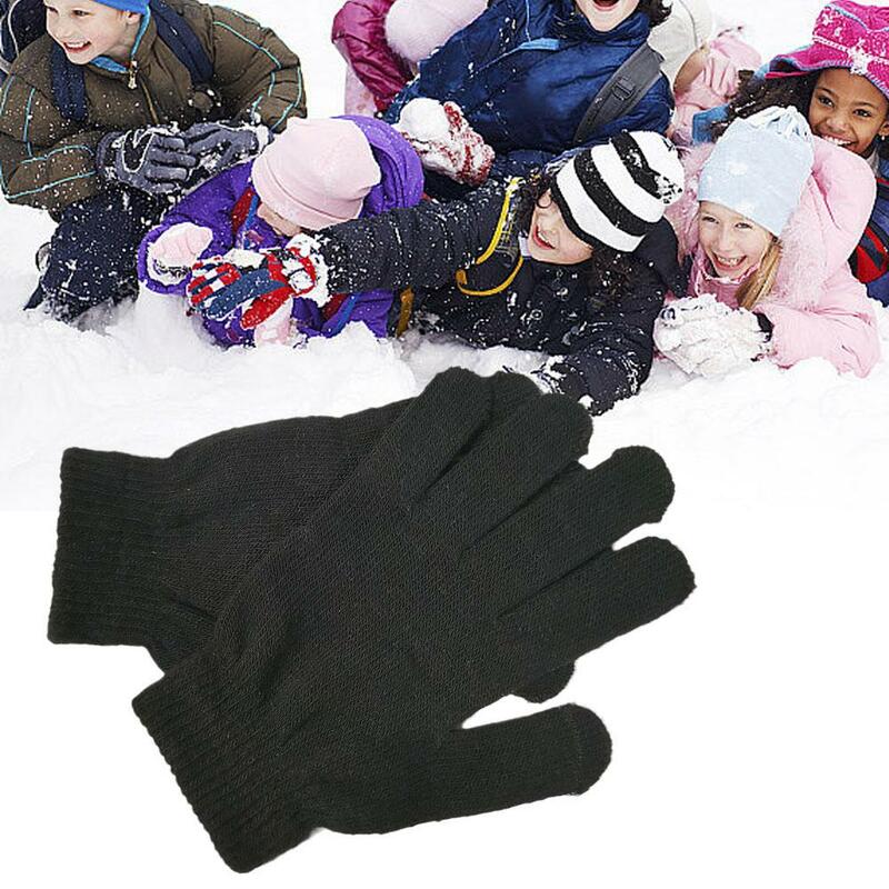 Kid's Gloves Winter Anti Freeze Hand Anti Cold Warm Knitted Fabric Black Full Finger Mittens For Childrens O3P8