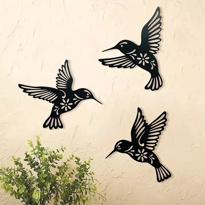 Artesanías de Metal para decoración de pared, colibrí, escultura de pájaro negro de hierro recortado, colgante, decoración del hogar, habitación, cocina y oficina