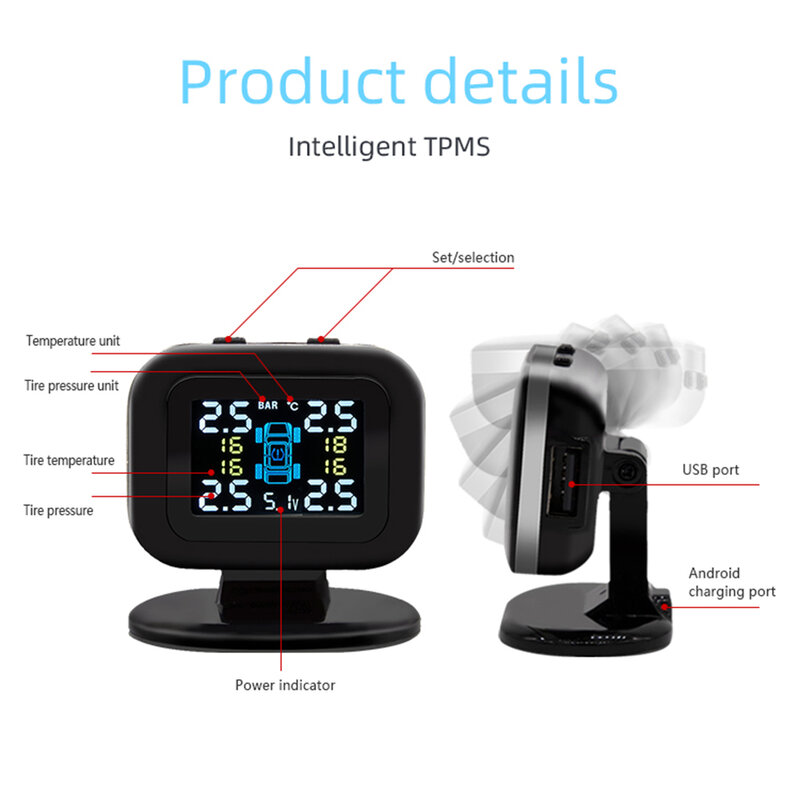 USB TPMS Mini Car Wireless Tire Pressure LCD Monitoring Security System 4 Sensor 2024 Hot Sale Brand New And High Quality