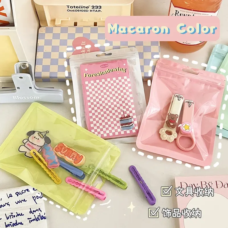 10Pcs Macaron Color Transparent Self-sealing Bags Jewelry Cosmetic Packaging Bags Plastic Sealing Organizer Bag