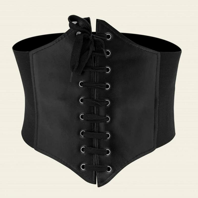 Samopperforowany pas w talii Elegancki sznurowany pas gorsetowy dla kobiet Szeroki elastyczny pas Faux Leather Body do sukienki