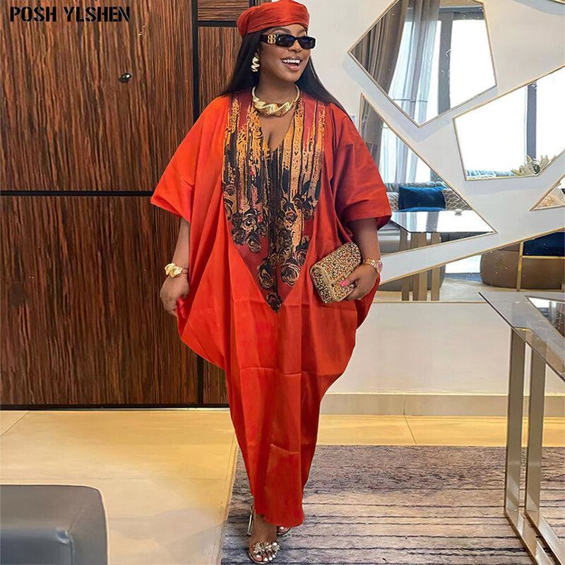 Ukuran besar gaun panjang Afrika untuk wanita 2024 gaun Kaftan gambar cetak tradisional Nigeria baju gamis Abaya Musulman pakaian wanita