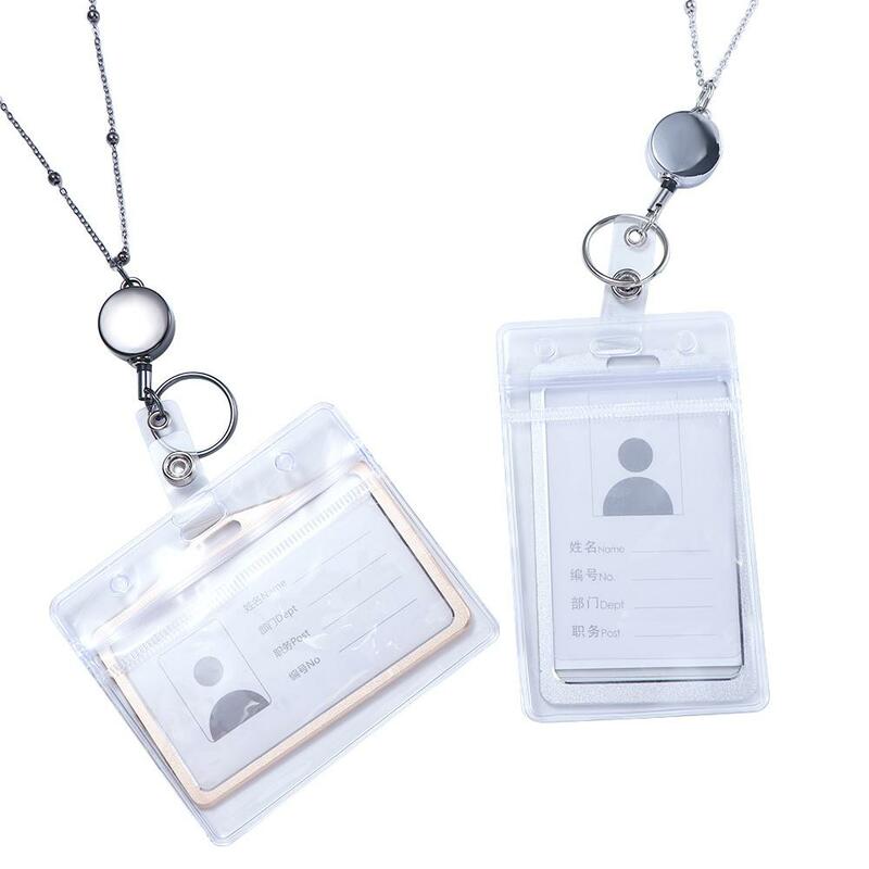 Name Card Keychain Key Ring Clips DIY Beaded Lanyard Badge Holder Necklace Retractable Badge Reel Lanyard with ID Card Holders