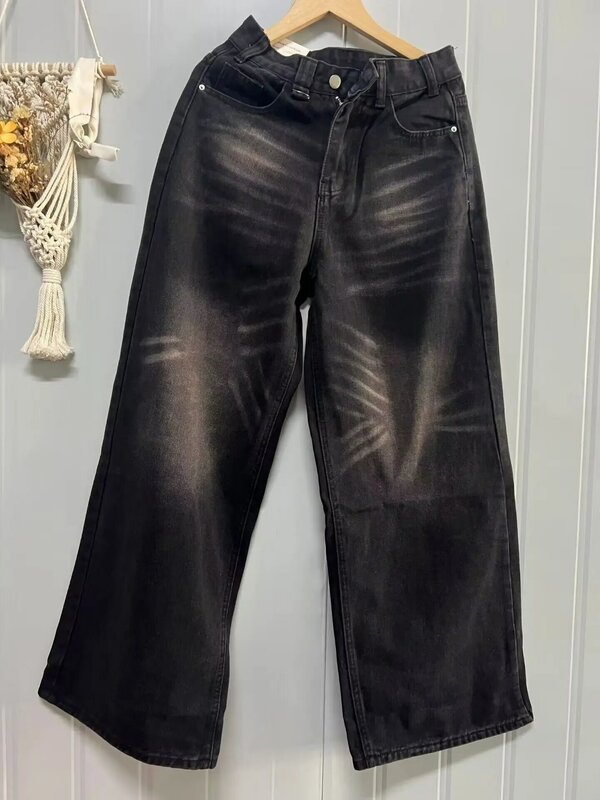 Брюки женские с широкими штанинами, свободные джинсы с завышенной талией, винтажные уличные модные штаны в стиле Харадзюку, Y2K, Осень-зима