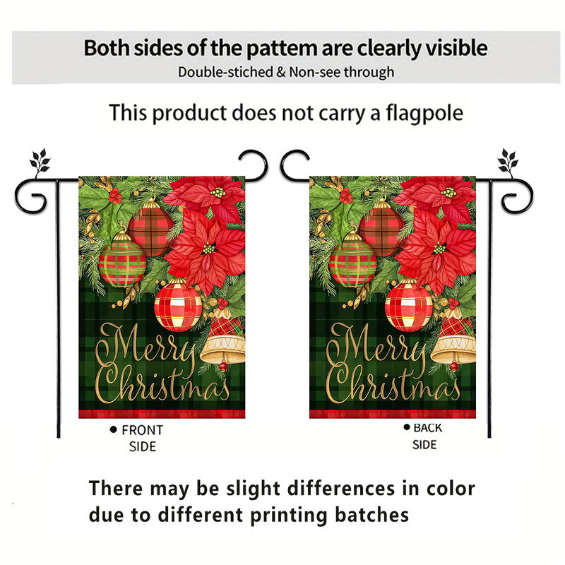 1pc Santa Claus snowman bell pattern flag, Christmas double-sided printed garden flag, farm yard decoration, excluding flagpoles