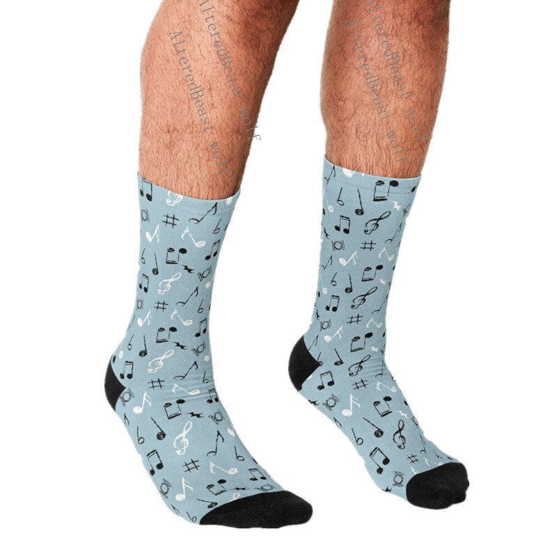 Calcetines con estampado de notas musicales para hombre, medias divertidas y coloridas, estilo harajuku, hip hop, novedad