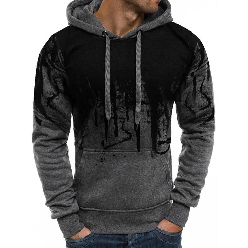 Gradient Print Men's Pullover Hooded Sweatshirt Spring Autumn Daily Fitness Sportswear Fashion Casual Hoodies Loose Clothing
