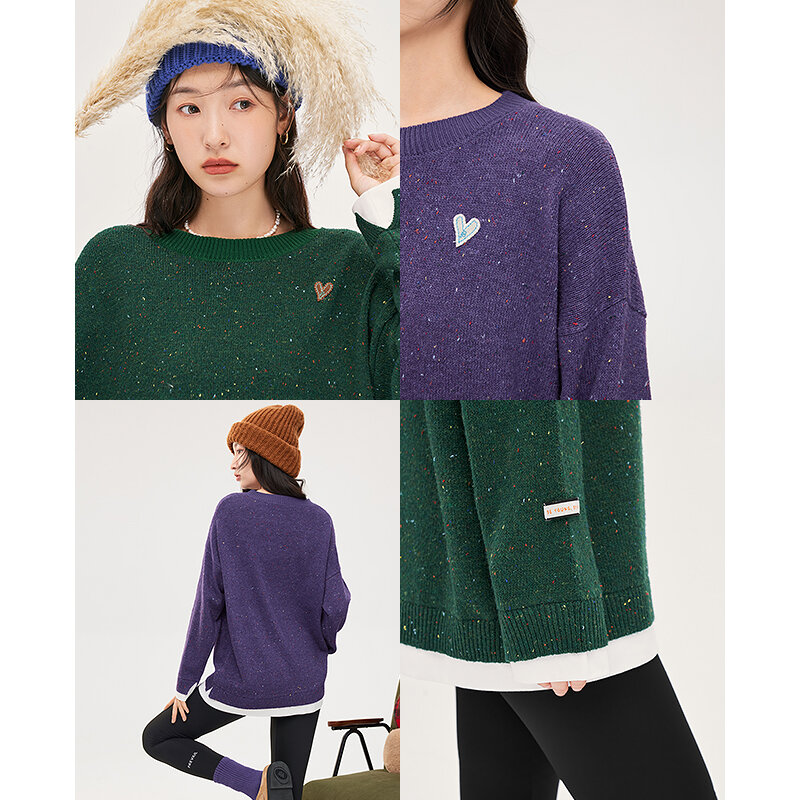 Toyouth Women Fake Two Piece Sweater 2022 Winter Long Sleeves O Neck Loose Knitted Pullover Colorful Warm Casual Chic Tops