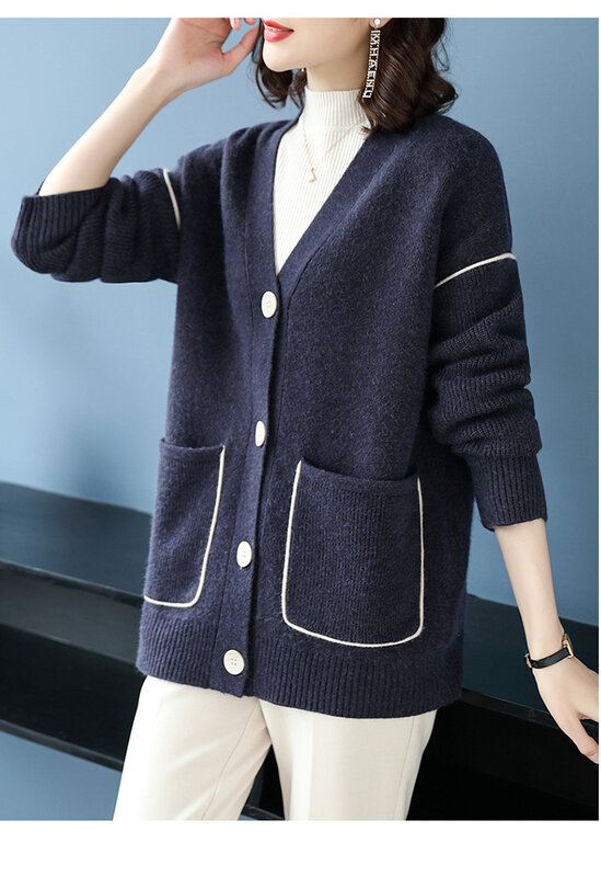Oversized Autumn Winter Knitted Cardigan For Women New Lazy Loose Outerwear Middle-aged Mothers Sweater Jacket Knitwears Coat