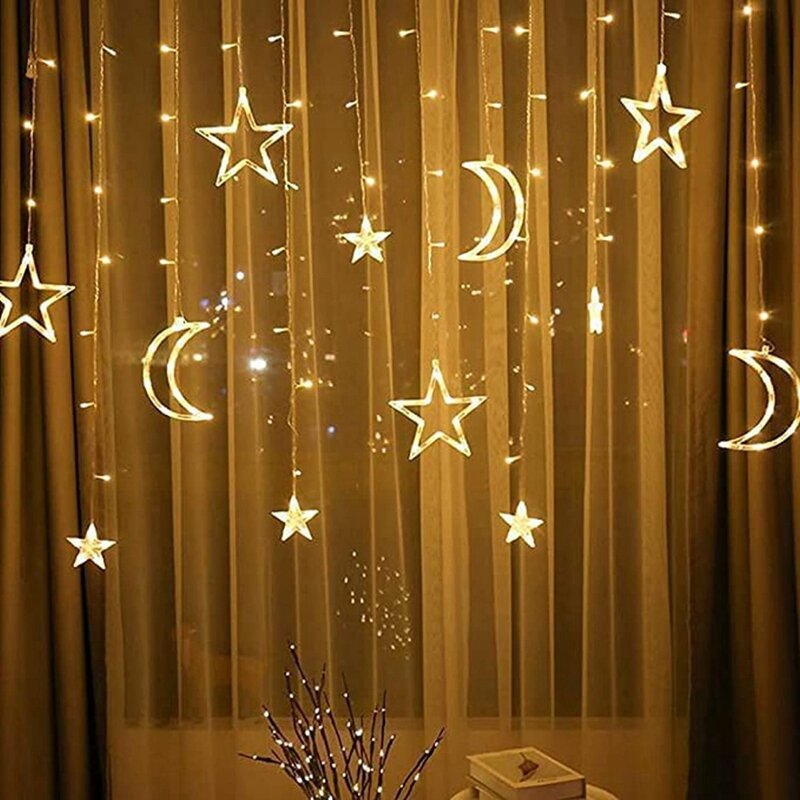 1Set Dekorasi bulan hias 3.5M, lampu malam LED bintang untuk dekorasi rumah Ramadan pesta