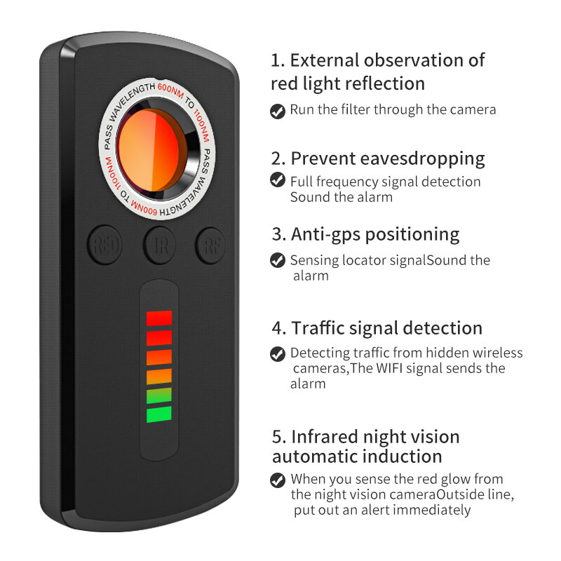 Hidden Camera Detector Anti Spy Gadget Professional Hunter Signal Infrared GPS Home Security Search Devices Security Protection
