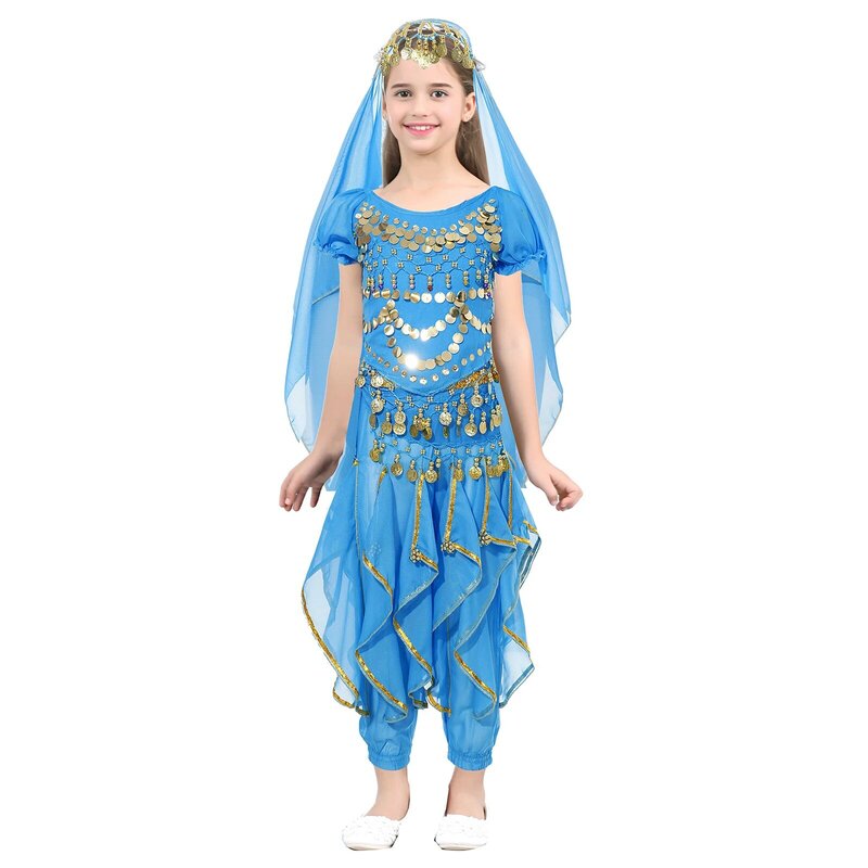 Pakaian dansa perut India payet anak perempuan pakaian Cosplay karnaval Bellydance pakaian tari putri