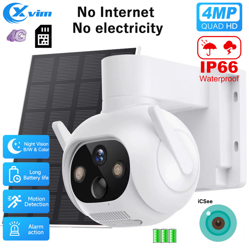 XVIM-cámara inteligente con tarjeta SIM 4G, videocámara inalámbrica de 2,5 K para exteriores, impermeable, CCTV, protección de seguridad para el hogar