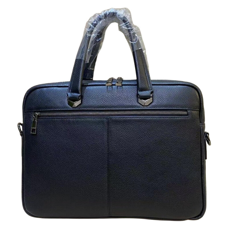 Портфель мужской кожаный на молнии, Модный переносной чемоданчик большой вместимости, компьютер на плечо, цвет черный