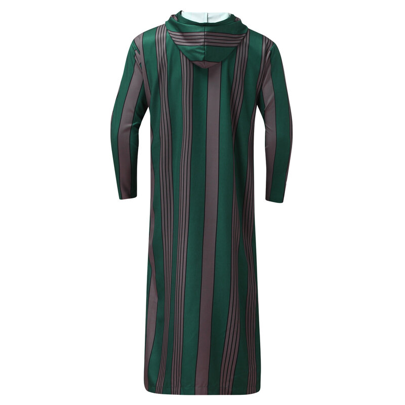 Robe estampado listrado com capuz masculino, roupa casual solta, manga comprida, Ramadã, Oriente Médio, árabe, Dubai, Ramadã islâmico