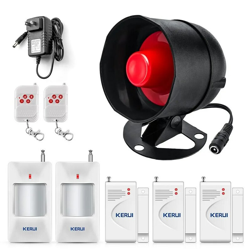 KERUI Security Alarm System Kit 110dB Wireless Loud Indoor/Outdoor corno di sirena resistente alle intemperie con telecomando e contatto della porta