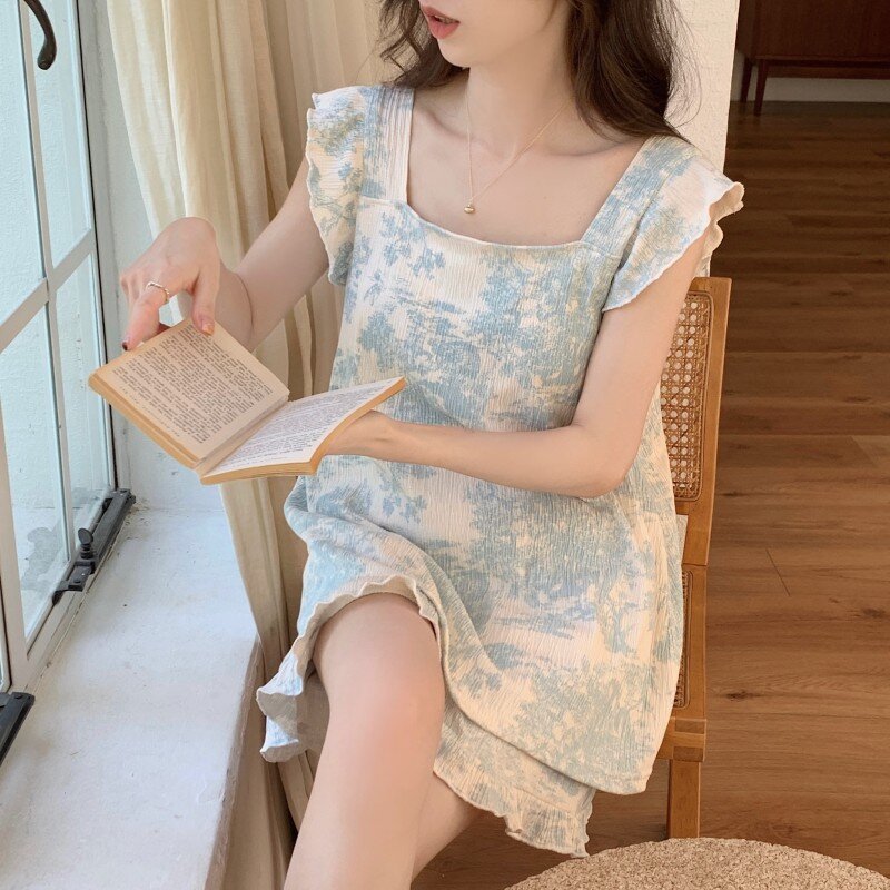 2024 Summer New Pajamas Women's Little Flying Sleeves Shorts Set Crepe Cloth Cute Girl Home Fury Can be Outworn