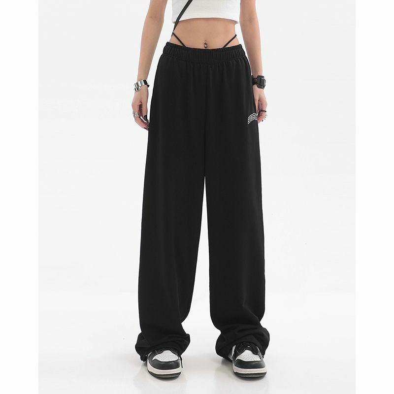 New Women 2023 Autumn Trousers High Waist Vintage Fashion Casual Wide-Leg Pants Loose Large Size Ankle-Tied Sports Pants