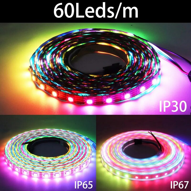 Fita de iluminação LED RGB inteligente, IC endereçável individualmente, WS2812B, WS2811, WS2813, WS2815, 5050, WS2812, 30, 60, 144Pixels, Leds, m, DC 5V, 12V