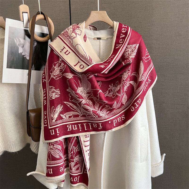 Animal Print Winter Cashmere Scarf Women 2023 New Thick Warm Shawls And Wraps Brand Designer Horse Printed Pashmina Blanket Cape