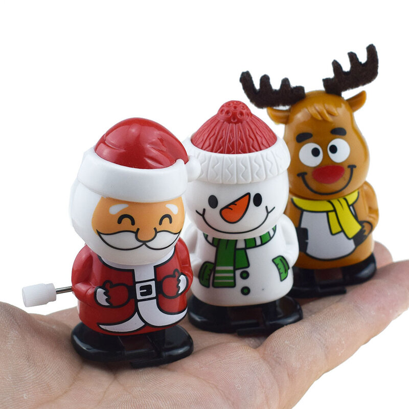 귀여운 시계 태엽 산타 클로스가 머리를 흔들고 걷고, 산타 클로스 눈사람 끈, 엘크 체인 장난감