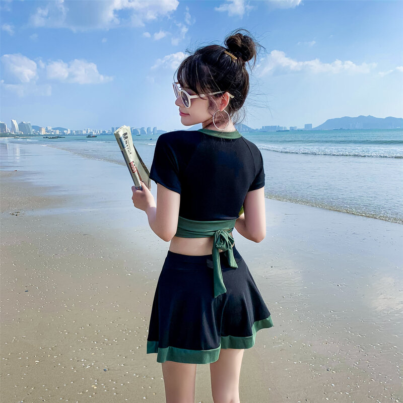 Maiô estilo esportivo feminino cor bloqueio estudante mangas curtas cobrir a barriga mostrar fina coreano sexy adorável estilo atacado