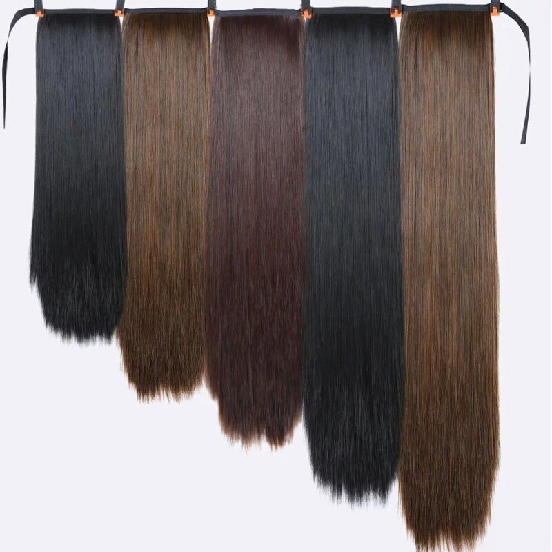 Cinta recta larga sintética para extensiones de cabello, coletas postizas con Clip, correa, con horquillas coletas, 45-85cm