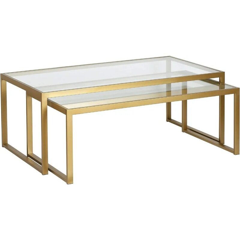 Rectangular Nested Coffee Table in Brass, Modern coffee tables for living room, studio apartment essentials