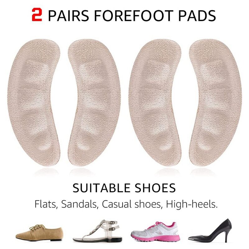 2 пары износостойких нескользящих наклеек для обуви, дышащие прокладки для передней части стопы, самоклеящиеся прокладки для ног, невидимые наклейки на пятки