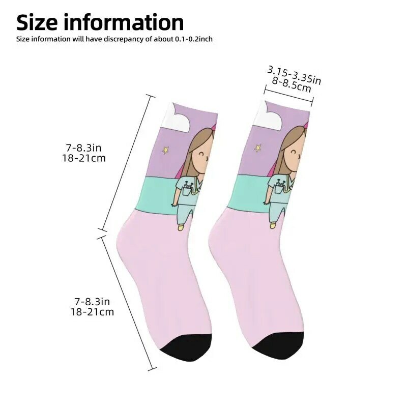 Kaus kaki motif kartun dokter suster untuk pria wanita kaus kaki kru baru yang hangat lucu