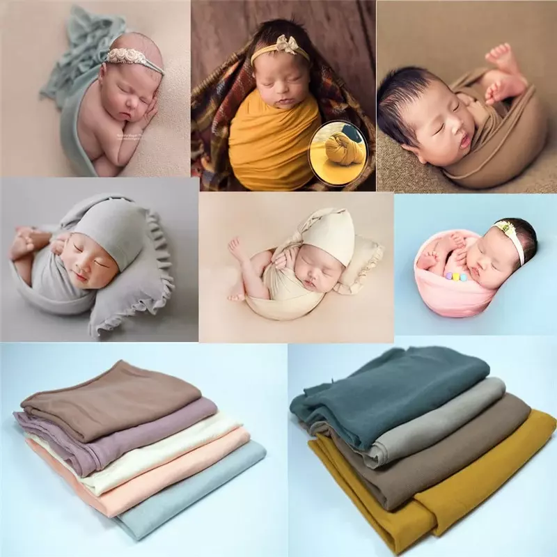 ทารกแรกเกิดการถ่ายภาพPropsผ้าห่มเด็กPhoto Wrap Swaddlingผ้าฝ้ายยืดห่อถ่ายภาพฉากหลัง