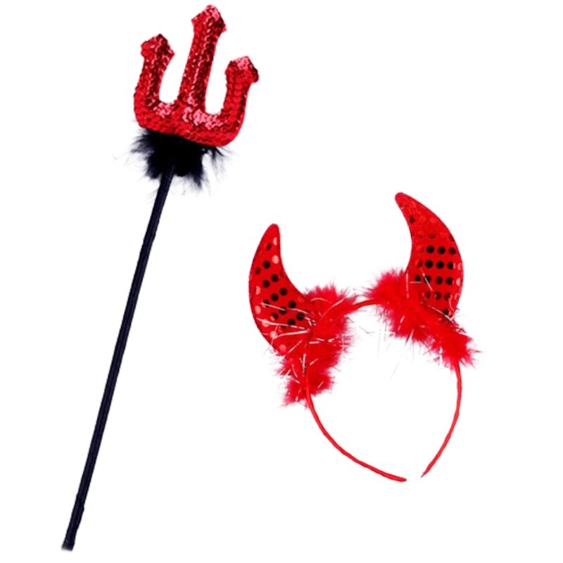 Diadema con cuerno del juego tenedor, aro para para Halloween, accesorios para fiesta reunión familiar