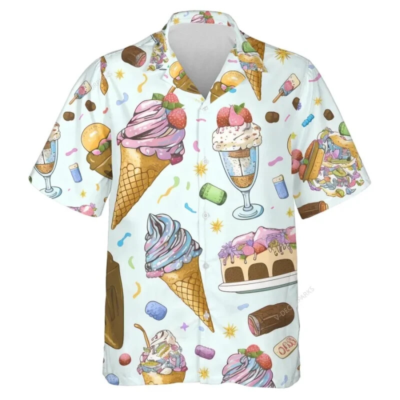 Новые свободные Дышащие Модные крутые модные рубашки с 3D-принтом мороженого, пляжные женские топы, летние мужские рубашки с коротким рукавом, Мужской Топ
