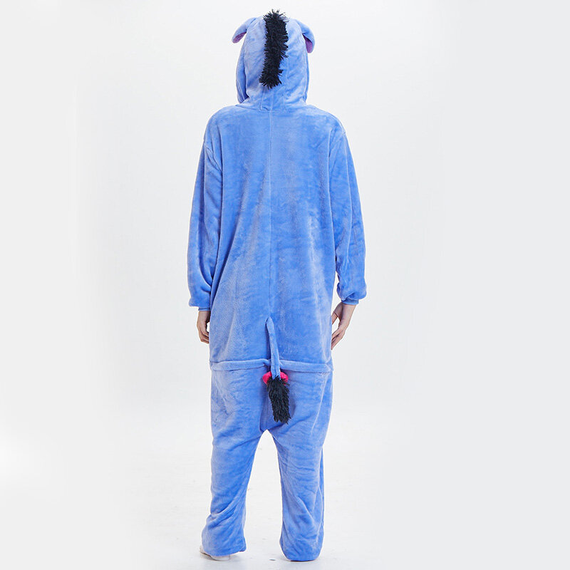 Blue Donkey Sleepwear Nightgowns Hooded Jumpsuit Pajamas Kigurumi For Adult Homewear Flannel Anime Cartoon Oversized Cosplay