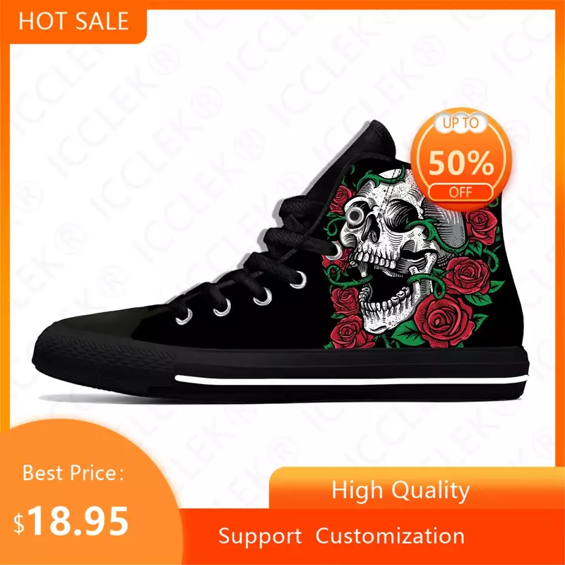 Hot Skulls Roses High Top Sneakers uomo donna adolescente scarpe Casual scarpe da corsa in tela scarpe leggere traspiranti stampate in 3D