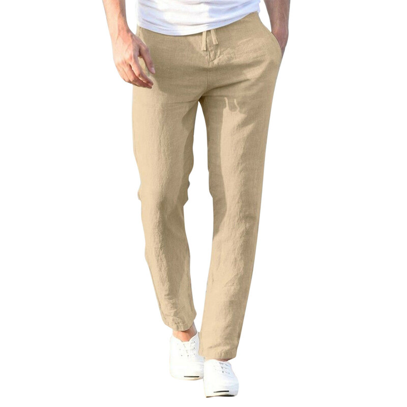 Modne bawełniane lniane luźne spodnie męskie Cargo Hip Hop Outdoor Casual luźne spodnie duży rozmiar dres męski kombinezon dolny