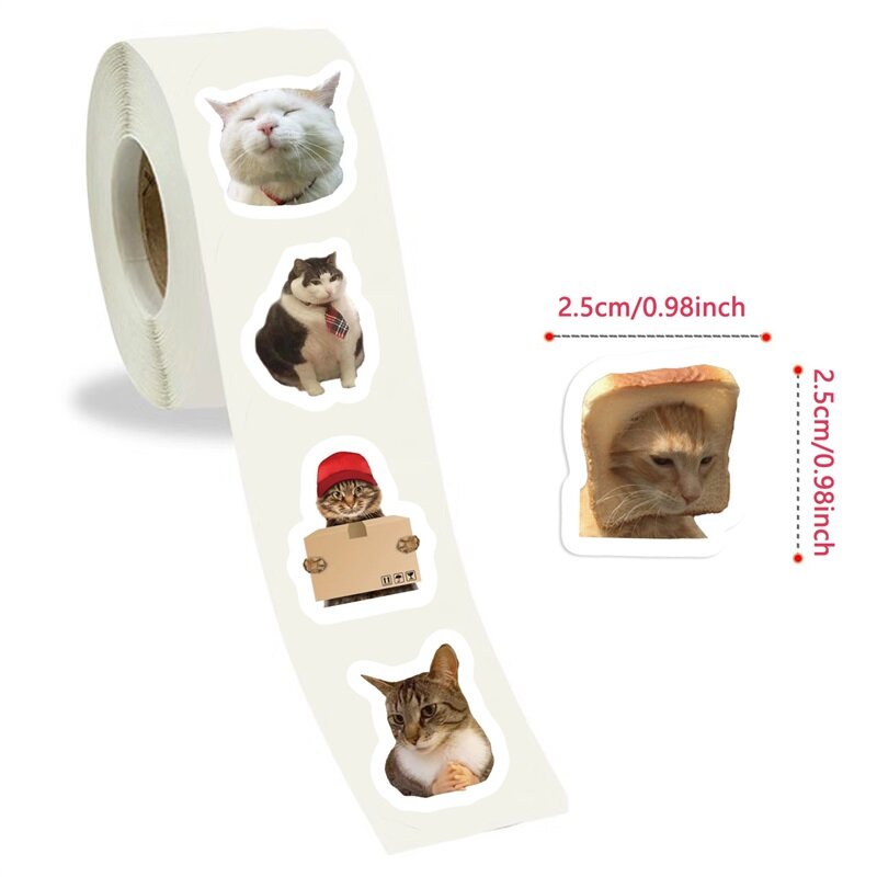 Louco gato pegajoso papel adesivo etiquetas, Obrigado adesivo, DIY selagem decoração, Scrapbooking artigos de papelaria suprimentos, Kawaii, 500pcs